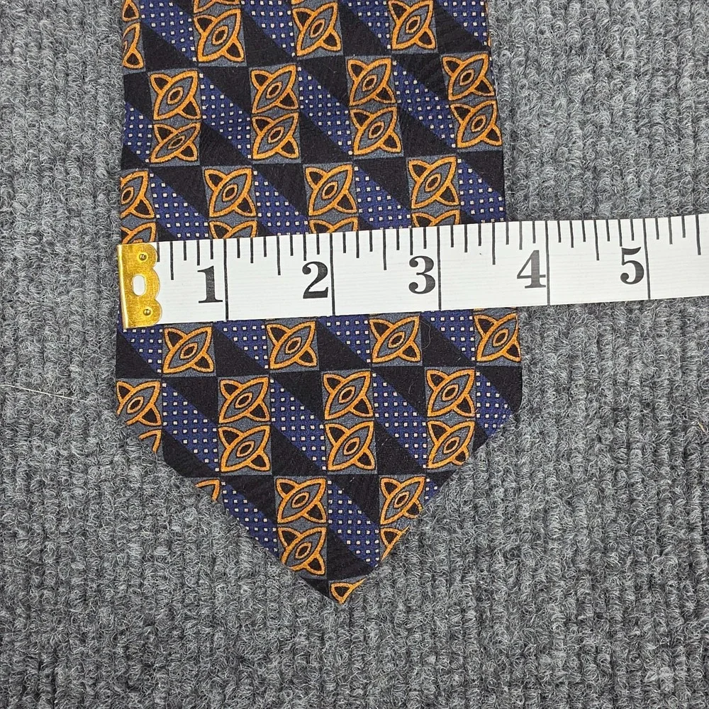 VINTAGE Ermenegildo Zegna Tie Blue Printed Silk Geometric‎ Designer Necktie